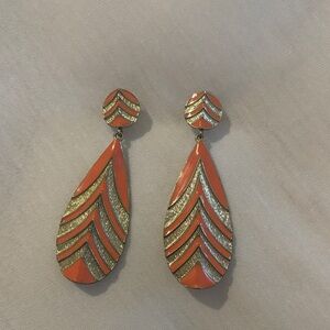 Elegant Chevron Drop Earrings in Orange and Gold